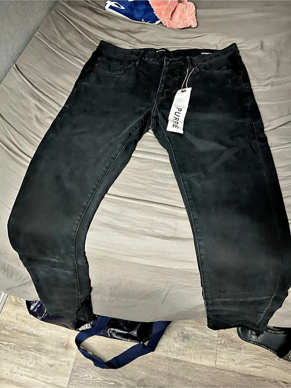 Purple Brand P001 Low Rise Skinny Black Resin Jeans